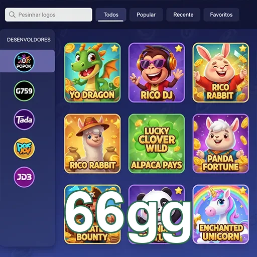 Tela de slots variados da 66gg, exibindo jogos atrativos.