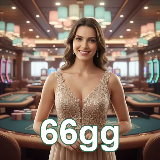 Jogadora em ambiente VIP no site 66gg, com mesas de cassino.