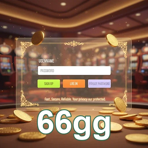 Tela de login da 66gg com moedas ao fundo.