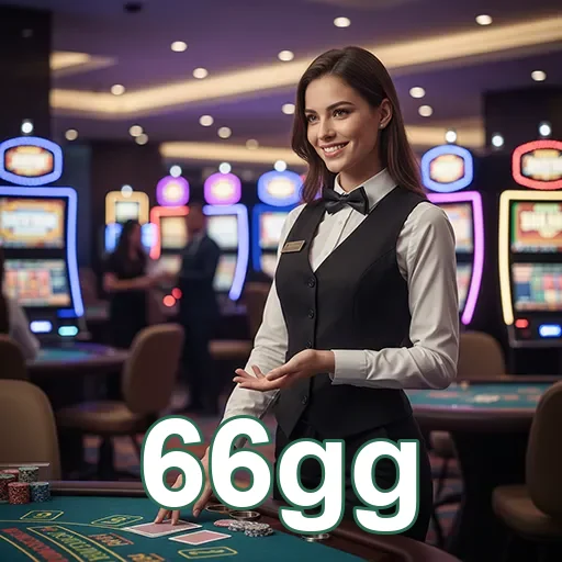 Funcionária do cassino 66gg em ambiente sofisticado.