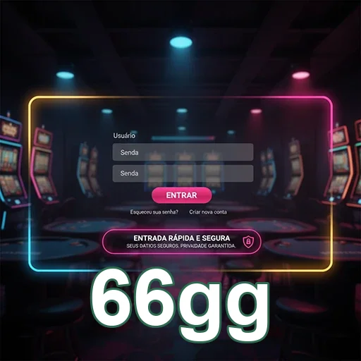 Tela de login do app 66gg com slots ao fundo.