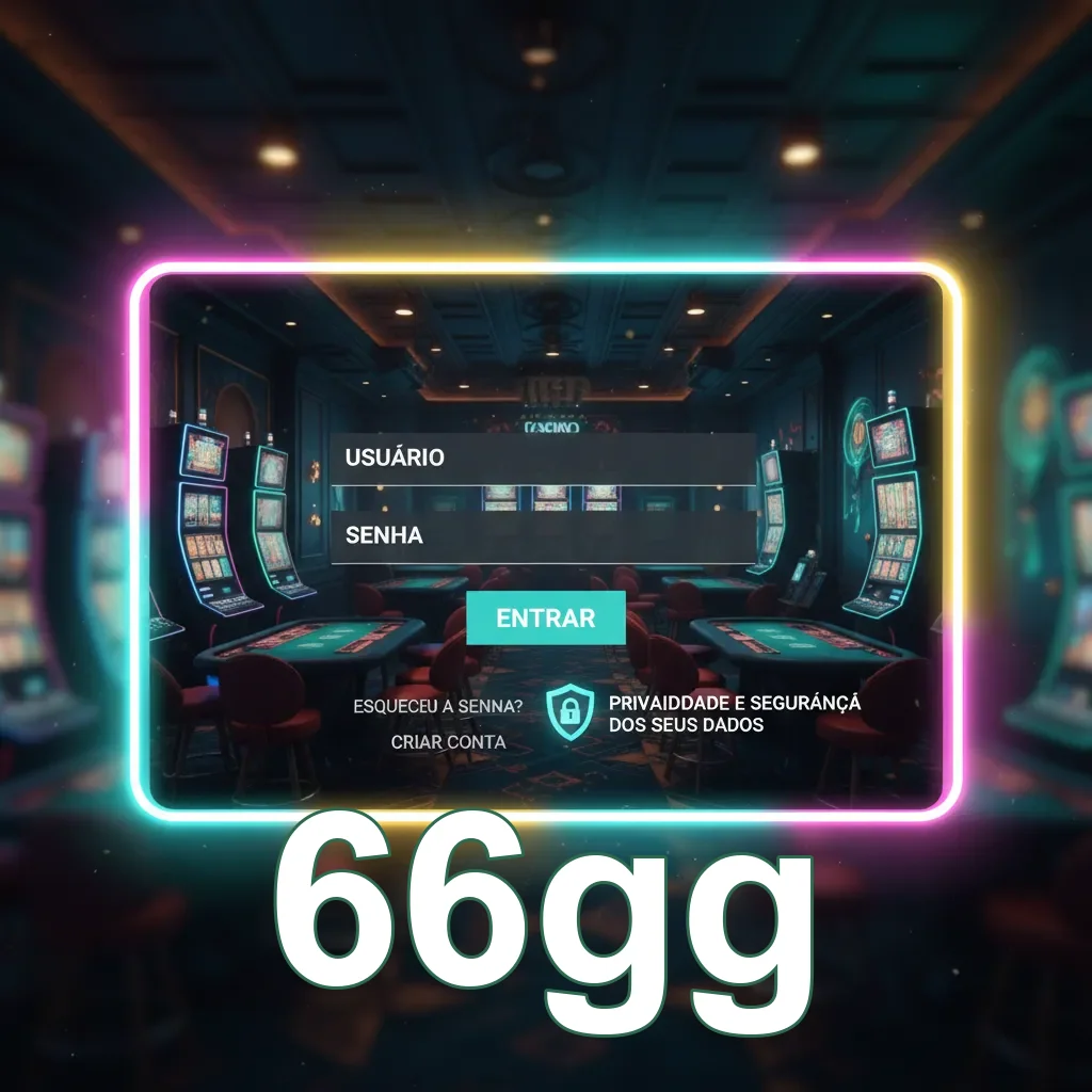 Tela de login do aplicativo 66gg com slot machines ao fundo.